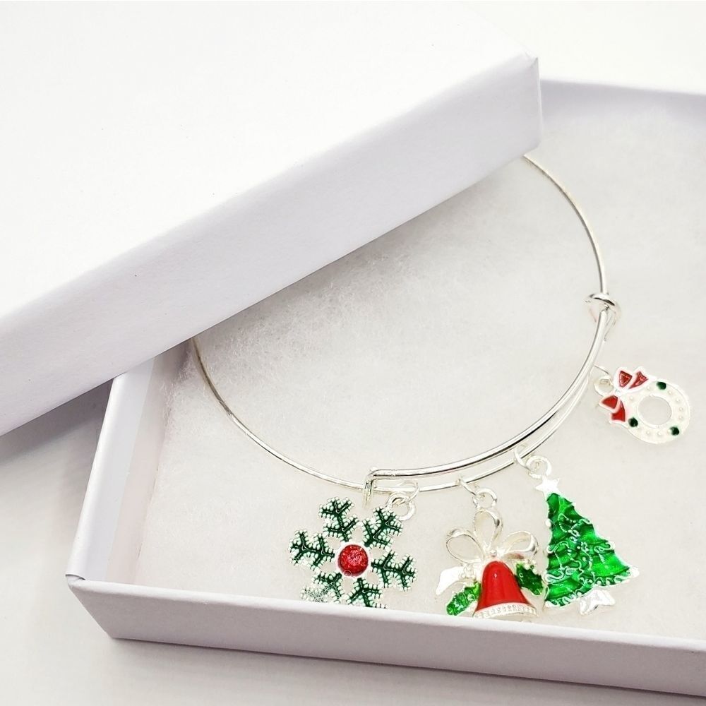 Silver Christmas Charm Bangle Bracelet